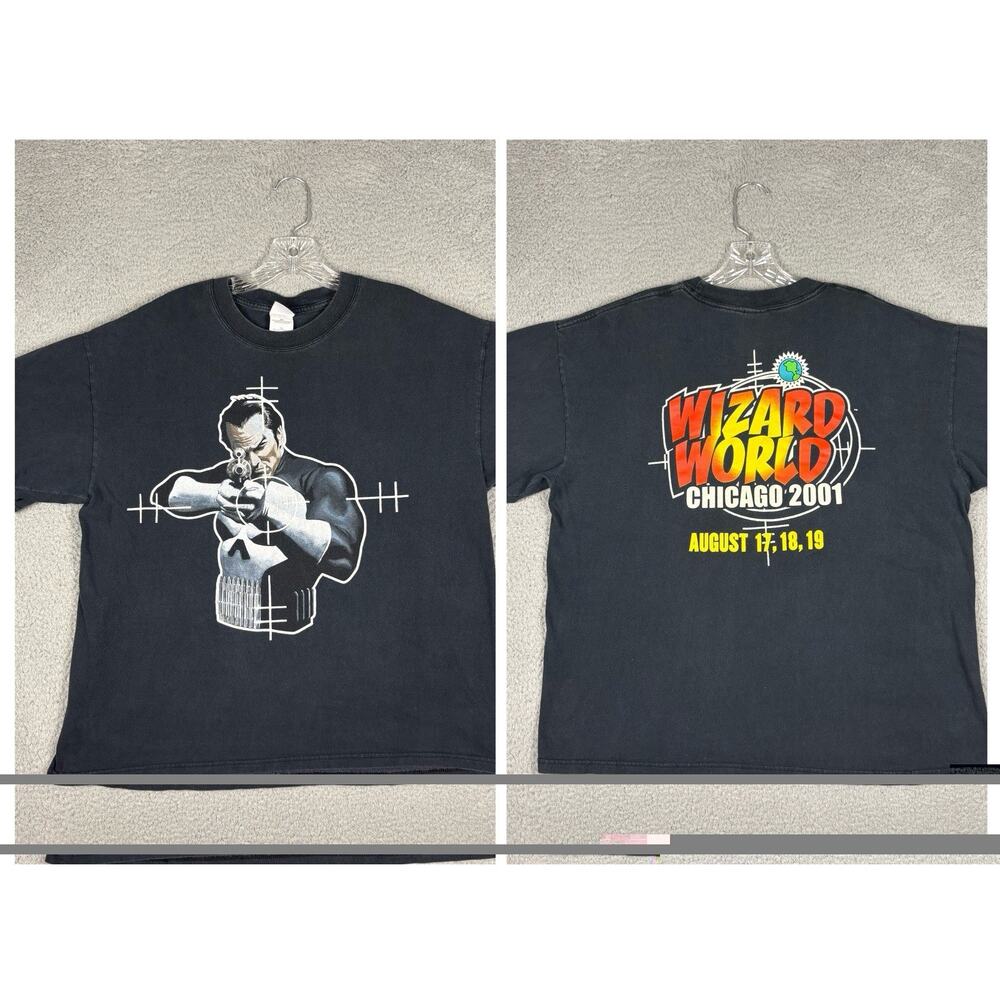 Vtg Y2K PUNISHER T-shirt Men’s XL Black 2001 Wizard World Marvel Grunge